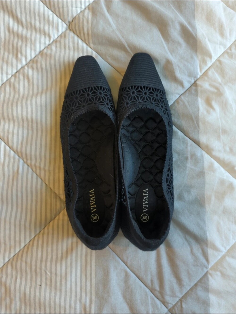 VIVALA Black Crochet Pointed-Toe Ballet Flats